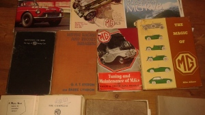Books Bruce used as references for the MG rebuild. 